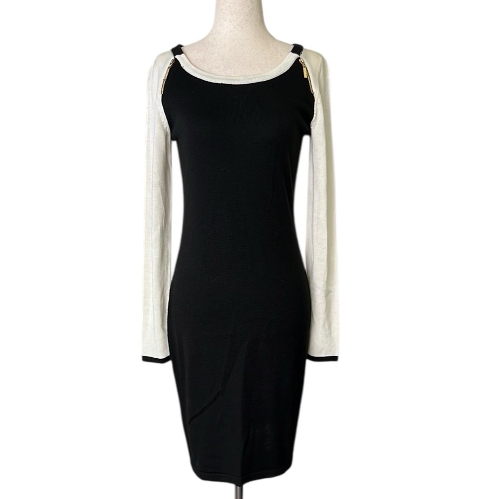 Ivanka Trump Women's Black & Ivory Knit Long Sleeve Sweater Dress